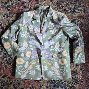 Pastel green, purple oversize floral button-up blazer NWOT